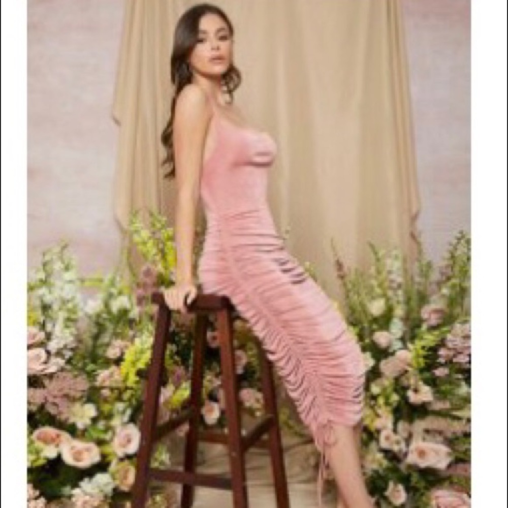 Ruched drawstring bodycon dress